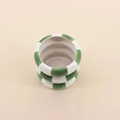 Cache pot en céramique à damiers vert / blanc 10cm