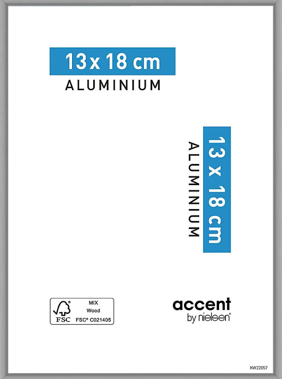 Cadre photo aluminium argent mat Accent l.13 x H.18 cm