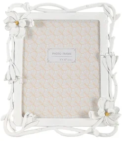 Cadre photo en résine blanche avec fleurs 29,3x3x33,5 cm