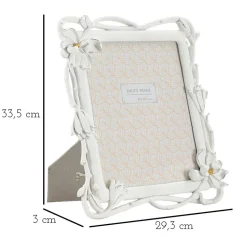Cadre photo en résine blanche avec fleurs 29,3x3x33,5 cm