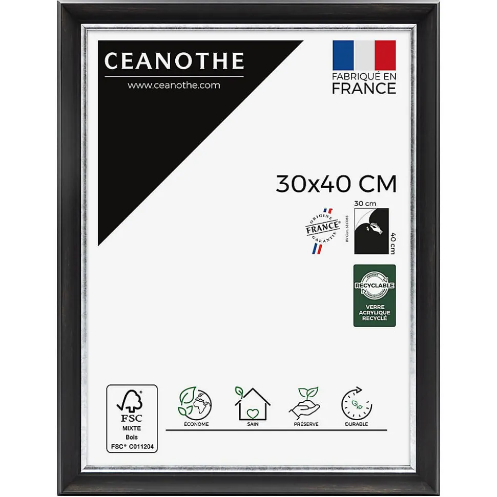 Cadre photo pandore noir argent 30x40 cm Fabriqué en France