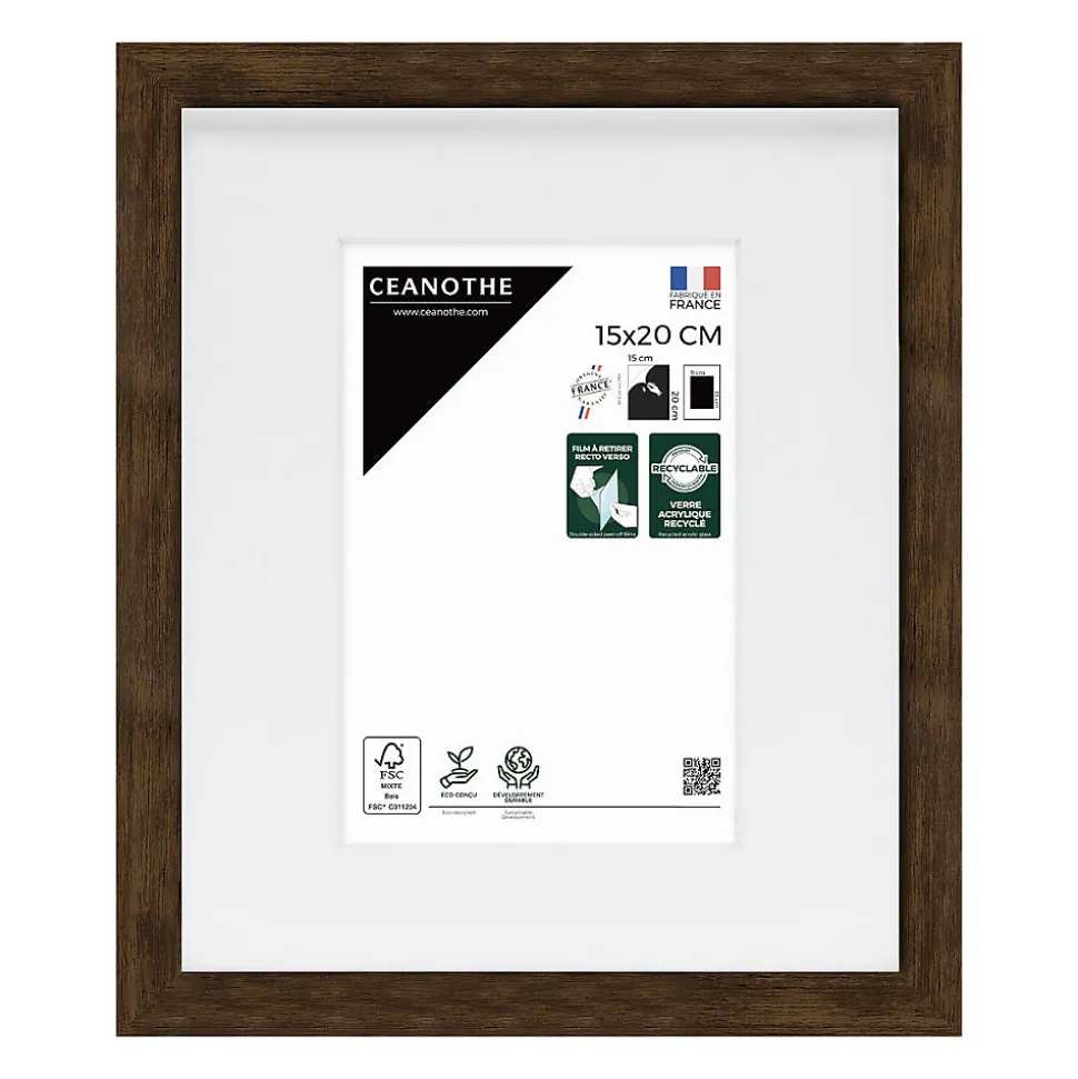 Cadre photo wild ébène 15x20 cm avec passe-partout 9x13 cm Fabriqué en France