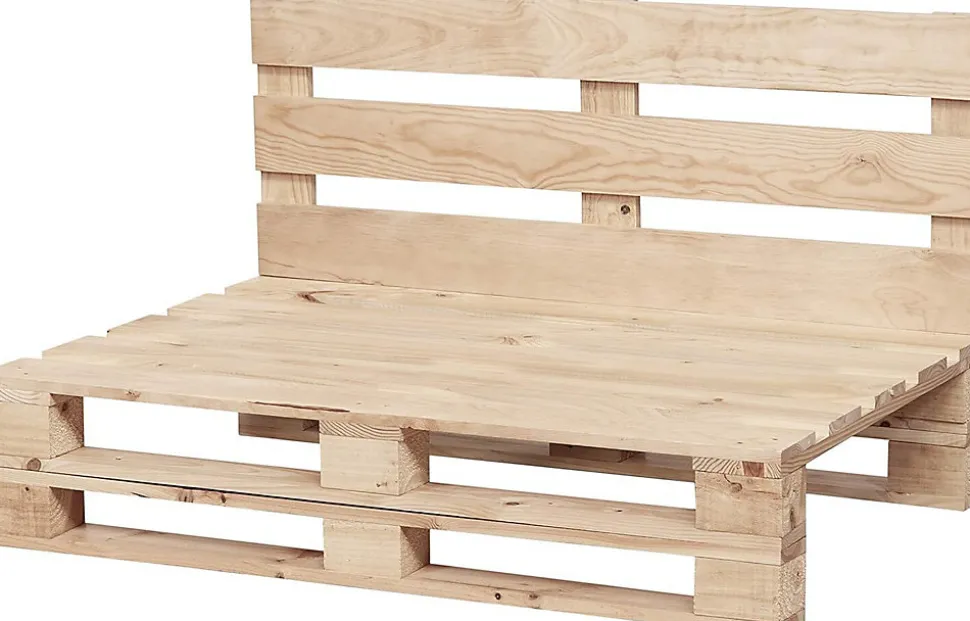 Canape en Palettes Poncees et Brossees 120x60cm Finition Ecru pour Patio Interieur Exterieur