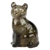 Chat décoratif verre fumé doré 7x6x10cm