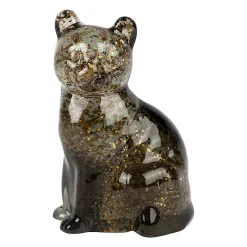 Chat décoratif verre fumé doré 7x6x10cm