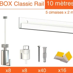 Cimaise Box Artiteq Classic PREMIUM + fils perlon - Kit accrochage tableau 10 mètres , Blanc laqué