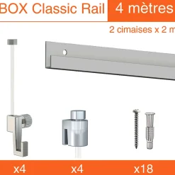 Cimaise Box Artiteq Classic ÉCO + fils perlon - Kit accrochage tableau 10 mètres , Blanc laqué