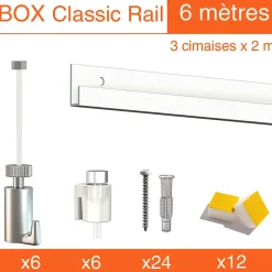 Cimaise Box Artiteq Classic PREMIUM + fils perlon - Kit accrochage tableau 4 mètres , Blanc laqué