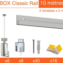 Cimaise Box Artiteq Classic PREMIUM + fils perlon - Kit accrochage tableau 4 mètres , Blanc laqué