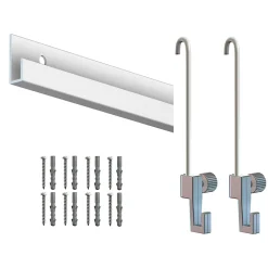 Cimaise Box ÉCO Classic Rail + Tige 2mm - 200 cm - Kit tout en un Blanc laqué