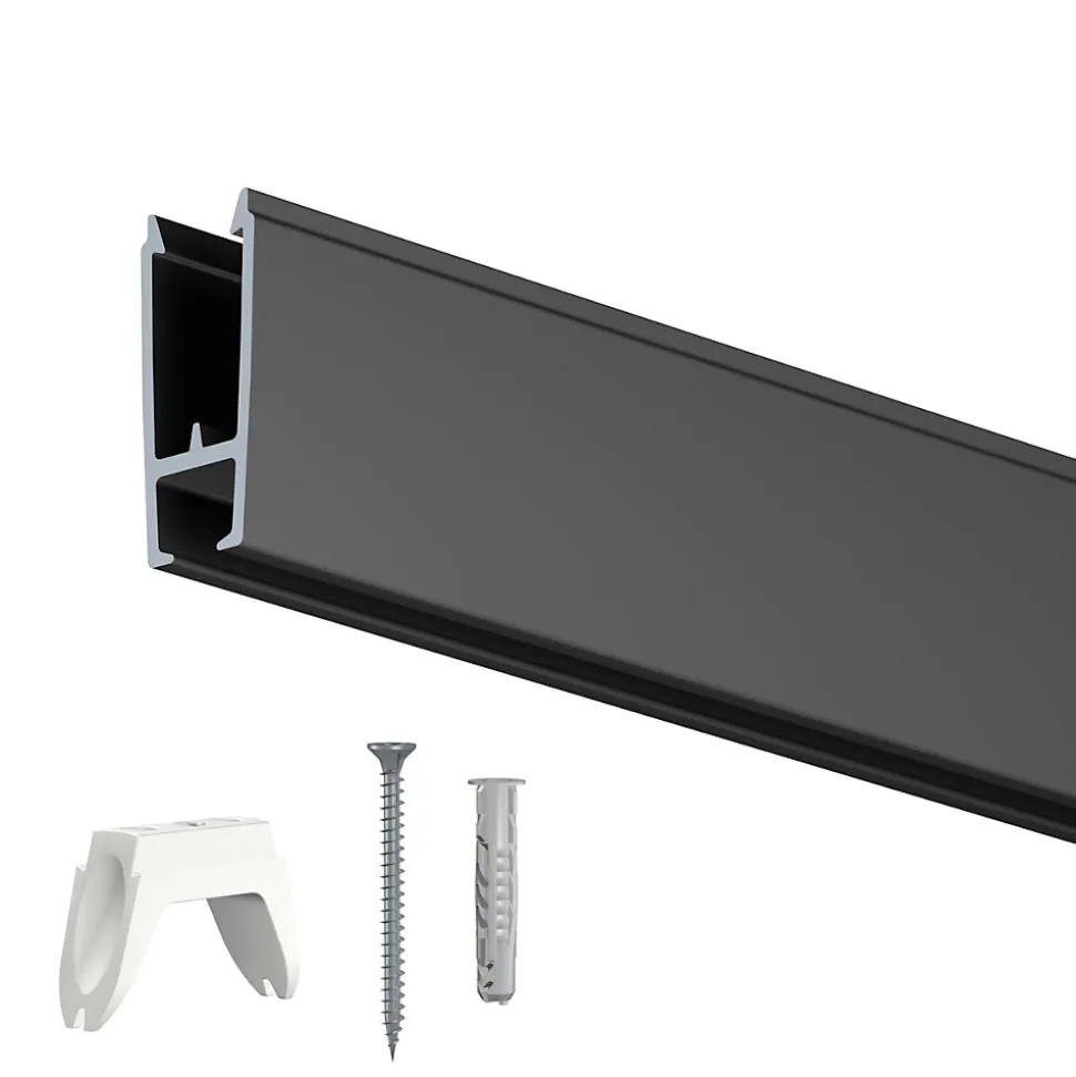 Cimaises XPO Rail 200cm + clips + vis et chevilles multimatériaux - Cimaise Tableau Artiteq Noir