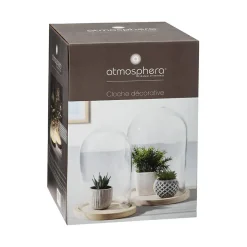 Cloche verre et bois - transparent - H26 cm - Atmosphera
