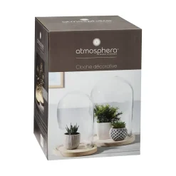 Cloche verre et bois - transparent - H26 cm - Atmosphera