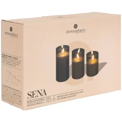 Coffret 3 bougies LED Sena noir H10/12/15cm - Atmosphera