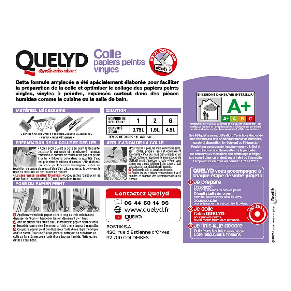 Colle en poudre - adaptée pour tout papiers peints vinyles - surface de couverture 32 m² - Quelyd 30601637