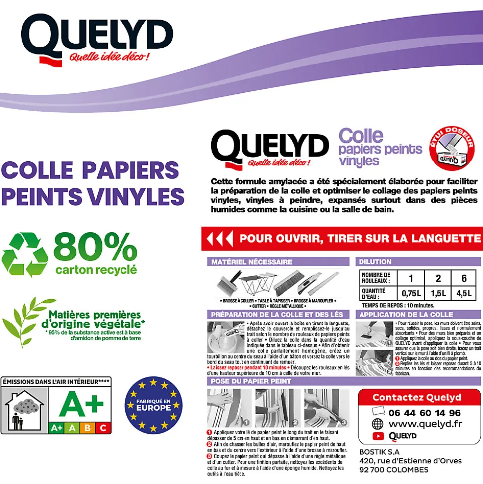Colle en poudre - adaptée pour tout papiers peints vinyles - surface de couverture 32 m² - Quelyd 30601637