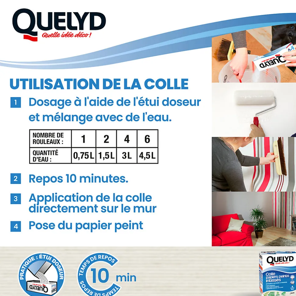 Colle en poudre - adaptée pour tout papiers peints intissés - surface de couverture 32 m² - Quelyd 30621359