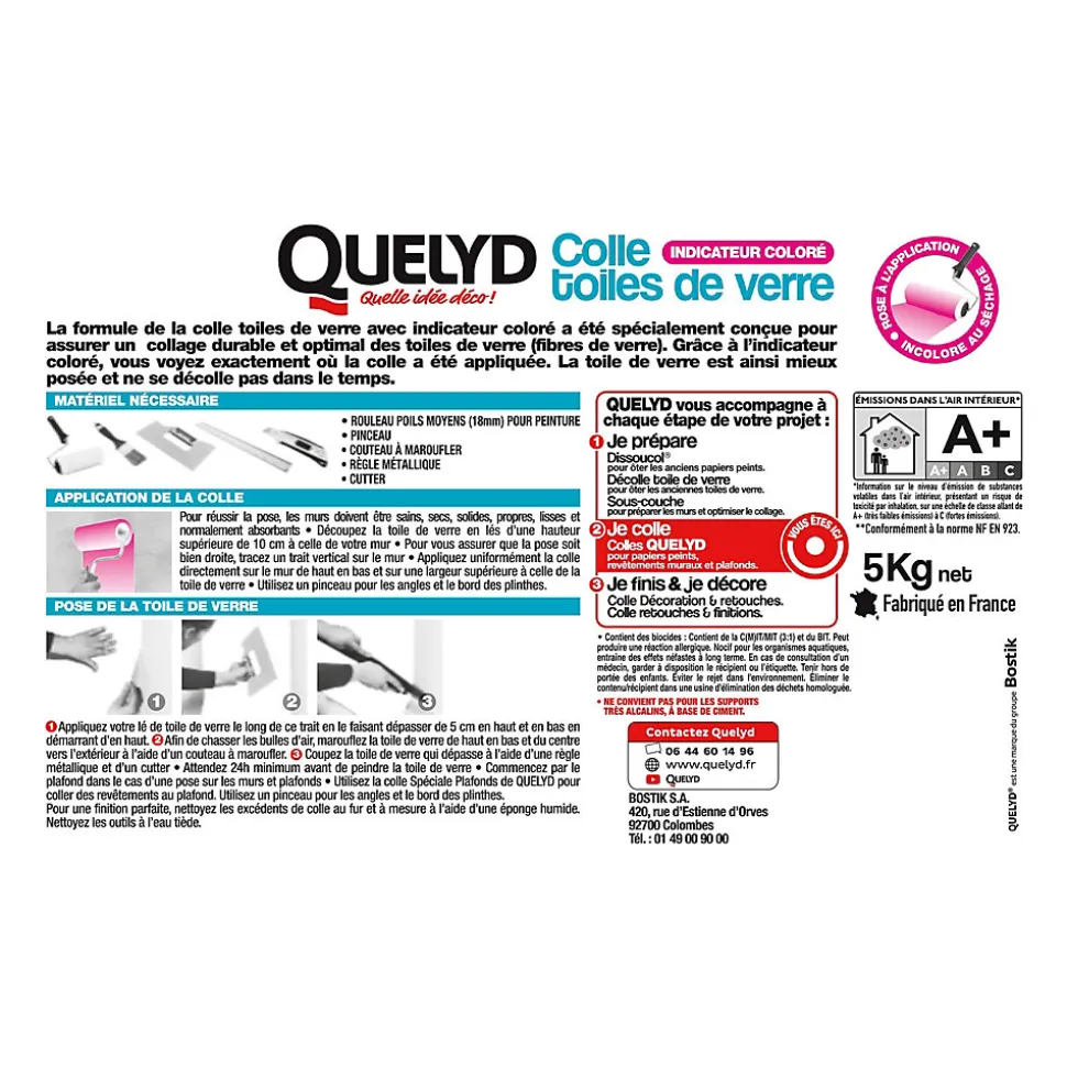 Colle toile de verre Quelyd pâte avec indicateur coloré 5kg
