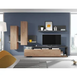 Composition murale BERGAME LED Chene et gris Design moderne