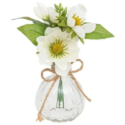 Composition vase et fleurs artificielles H17cm - Blanc- Atmosphera
