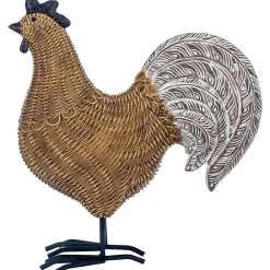 Coq décoratif en résine et résine tressée