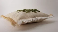 Coussin à frange broderie palmier beige, vert L.45 x l.45cm Ornami