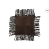 Coussin à franges en cuir marron 45x45x8 cm