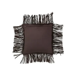 Coussin à franges en cuir marron 45x45x8 cm