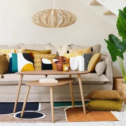 Coussin - motifs otto - coton - jaune ocre - 38x38 cm - Atmosphera
