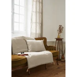 Coussin 40 x 60 cm en lin lavé sable avec 4 nouettes en jute - LUISA