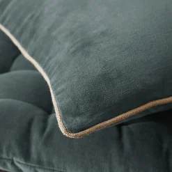 Coussin 45 x 45 cm velours de coton bleu canard et jute - MIRABEL