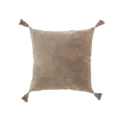 Coussin avec floches en coton velours marron 43x43cm