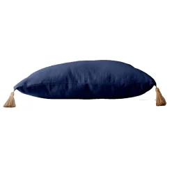 Coussin avec pompons en jute (50x70 cm - Bleu Marine)