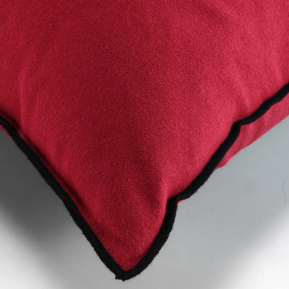 Coussin avec surjet en coton recyclé (50x50 cm - Bordeaux)