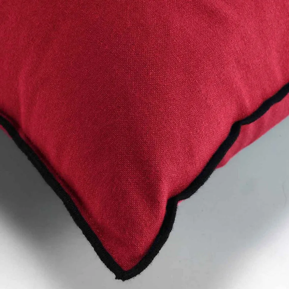 Coussin avec surjet en coton recyclé (50x50 cm - Bordeaux)