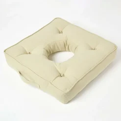 Coussin bouée en velours de coton - vert sauge - HOMESCAPES