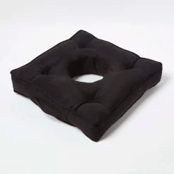 Coussin bouée rehausseur en suédine noir, 50 x 50 x 10 cm - HOMESCAPES