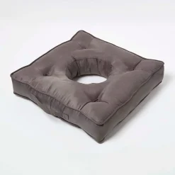 Coussin bouée rehausseur en suédine gris, 50 x 50 x 10 cm - HOMESCAPES