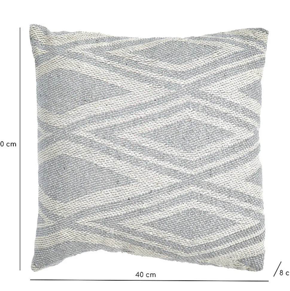 Coussin carré 40 x 40 cm coton brodé grands losanges gris - BEAM