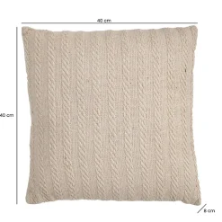 Coussin carré 40 x 40 cm en coton brodé en lignes beige - TWINKLE