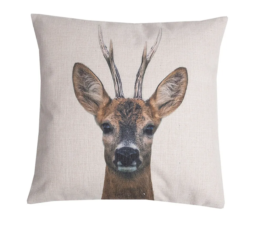 Coussin carré biche blanc et marron L.45 x l.45cm Deco&co