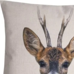 Coussin carré biche blanc et marron L.45 x l.45cm Deco&co