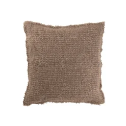 Coussin carré bords effilochés en polyester marron 50x50x12cm