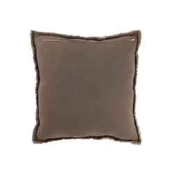 Coussin carré bords effilochés en polyester marron 50x50x12cm