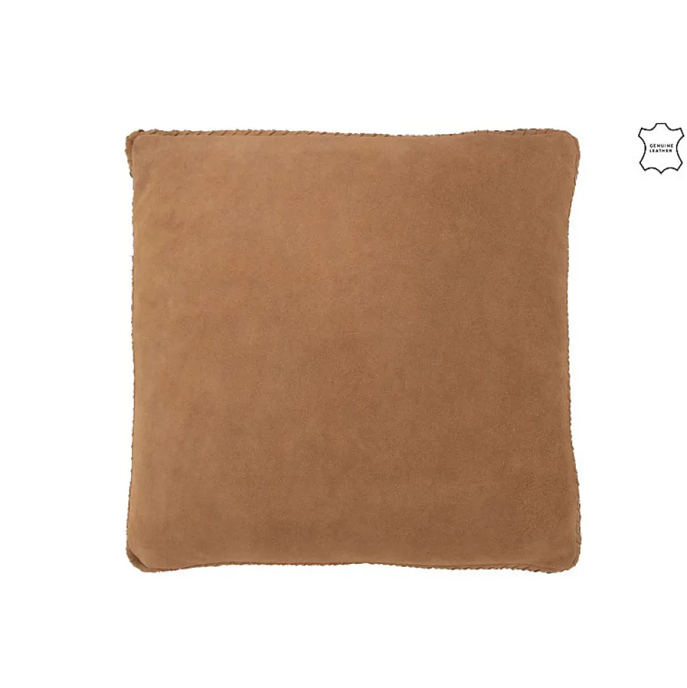 Coussin carré en cuir marron 45x45x7 cm