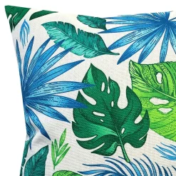 Coussin carré feuillage tropical vert et bleu L.45 x l.45cm Deco&co