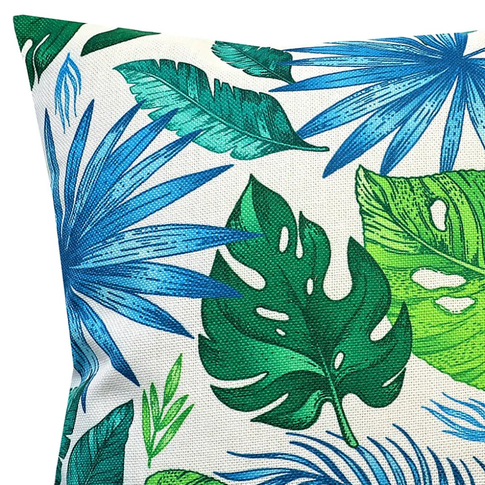 Coussin carré feuillage tropical vert et bleu L.45 x l.45cm Deco&co