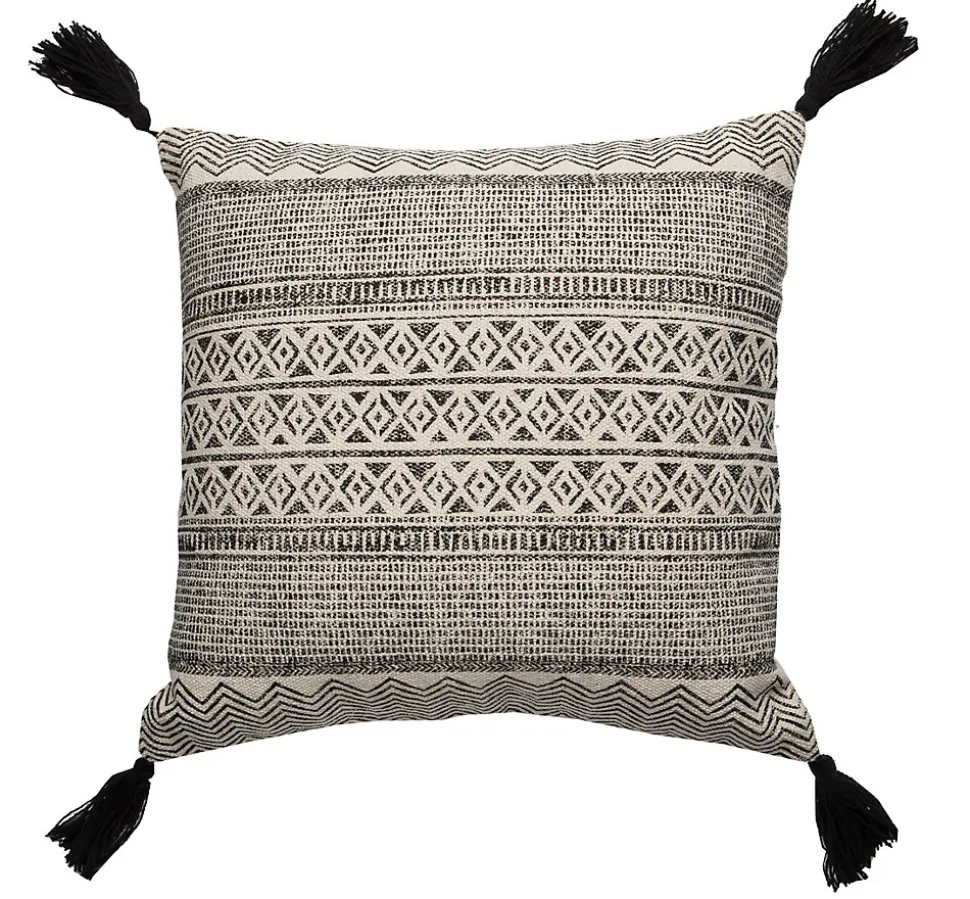 Coussin carré imprimé pompons Africa L.45 x l.45cm Deco&co