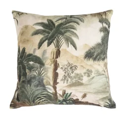 Coussin carré imprimé savane vert et beige L.45 x l.45cm Deco&co