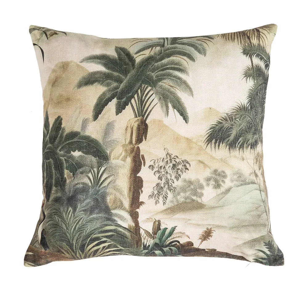 Coussin carré imprimé savane vert et beige L.45 x l.45cm Deco&co